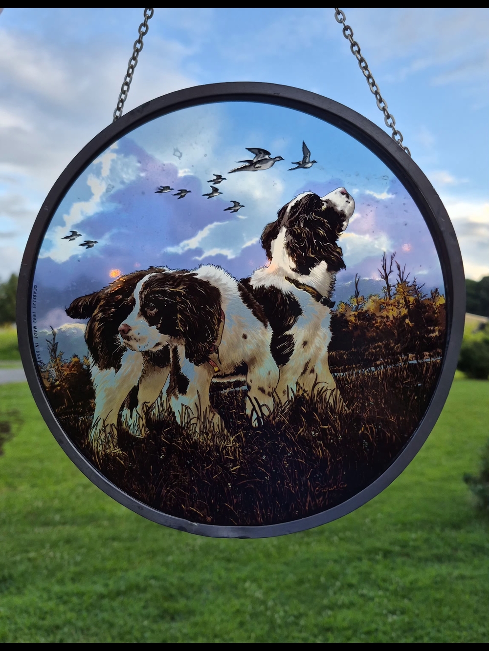 Vintage 1993 Cabela's Springer Spaniel Stained Glass Sun Catcher
